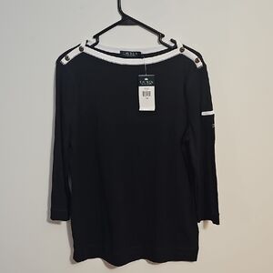 NWT Ralph Lauren Black and White Long Sleeve Top Size 1X